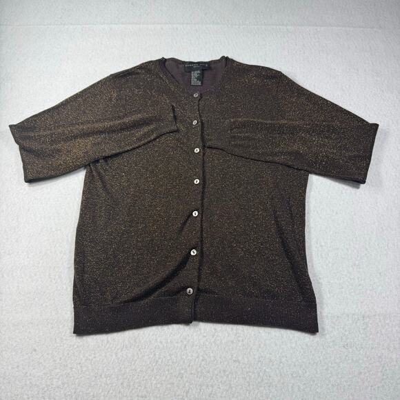 August Silk Knit Brown and Gold Metallic Button Up Sweater Large Long sleeved - Picture 3 of 13